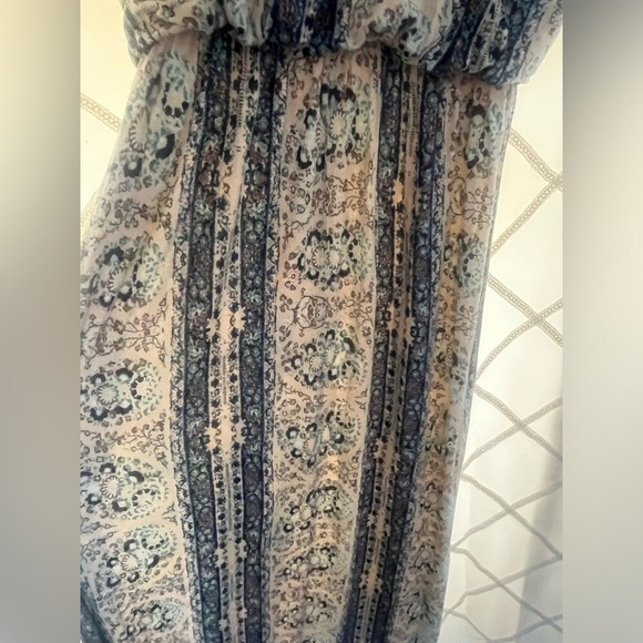 LUSH Boho Indie Print Pattern Empire Long Maxi Dress W Side Leg Slit-Size Large - Picture 7 of 16